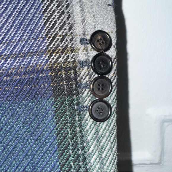 Acne Studios Oversized Plaid Wool Blend Coat in Navy, Grey & Green size US38 - Picture 11 of 14